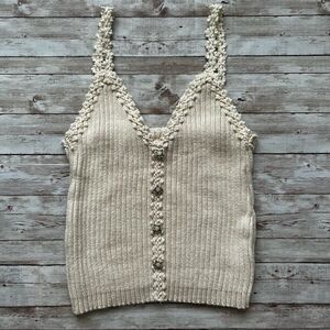 Cream Knit Sweater Tank Button Front Size Small